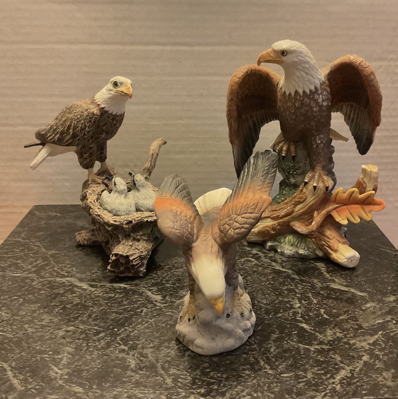 Bald Eagle Figurines Lot 3 Resin Wildlife Eagles Eaglets Patriotic Decor