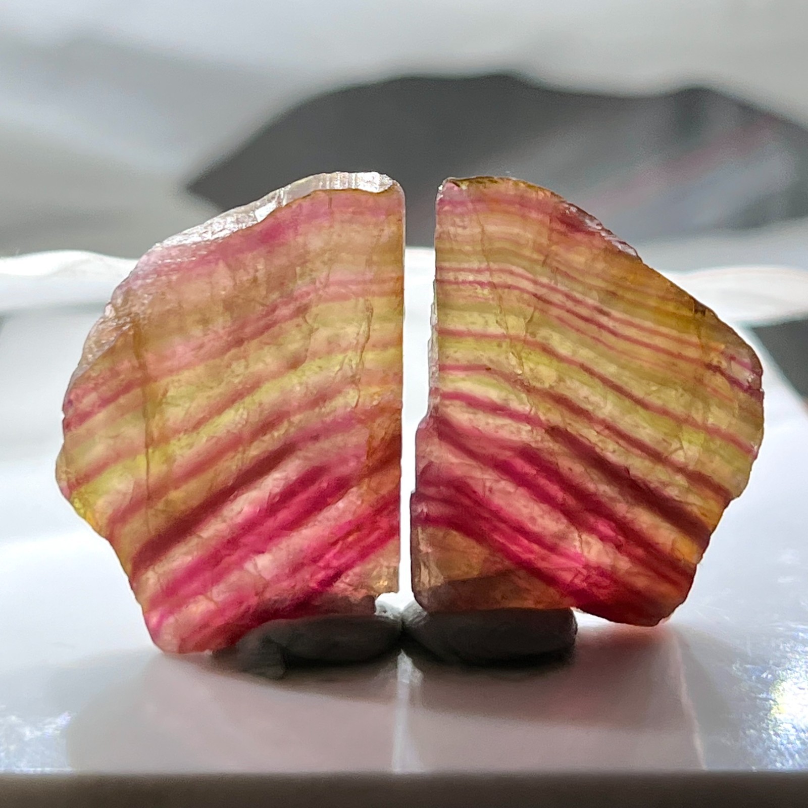 88 Cts Rare Rainbow Tourmaline Slices Pair, Natural Gemstone