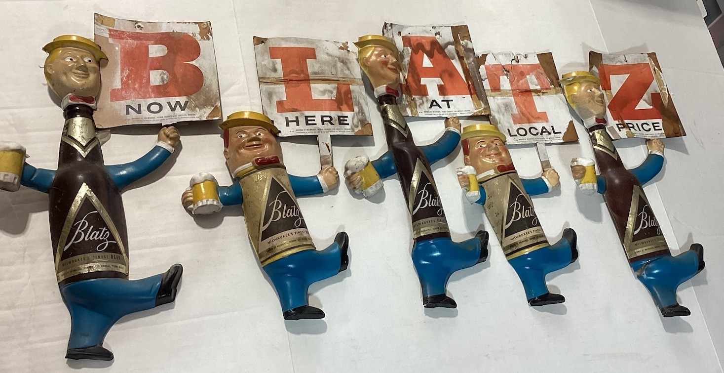 RARE Blatz Beer Sign Baseball Guys Sign 5 Separate Signs HARD TO FIND