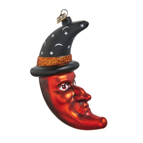 Raz Eric Cortina Witchy Moon Face Hat Glass Ornament Retro Vntg Halloween Decor