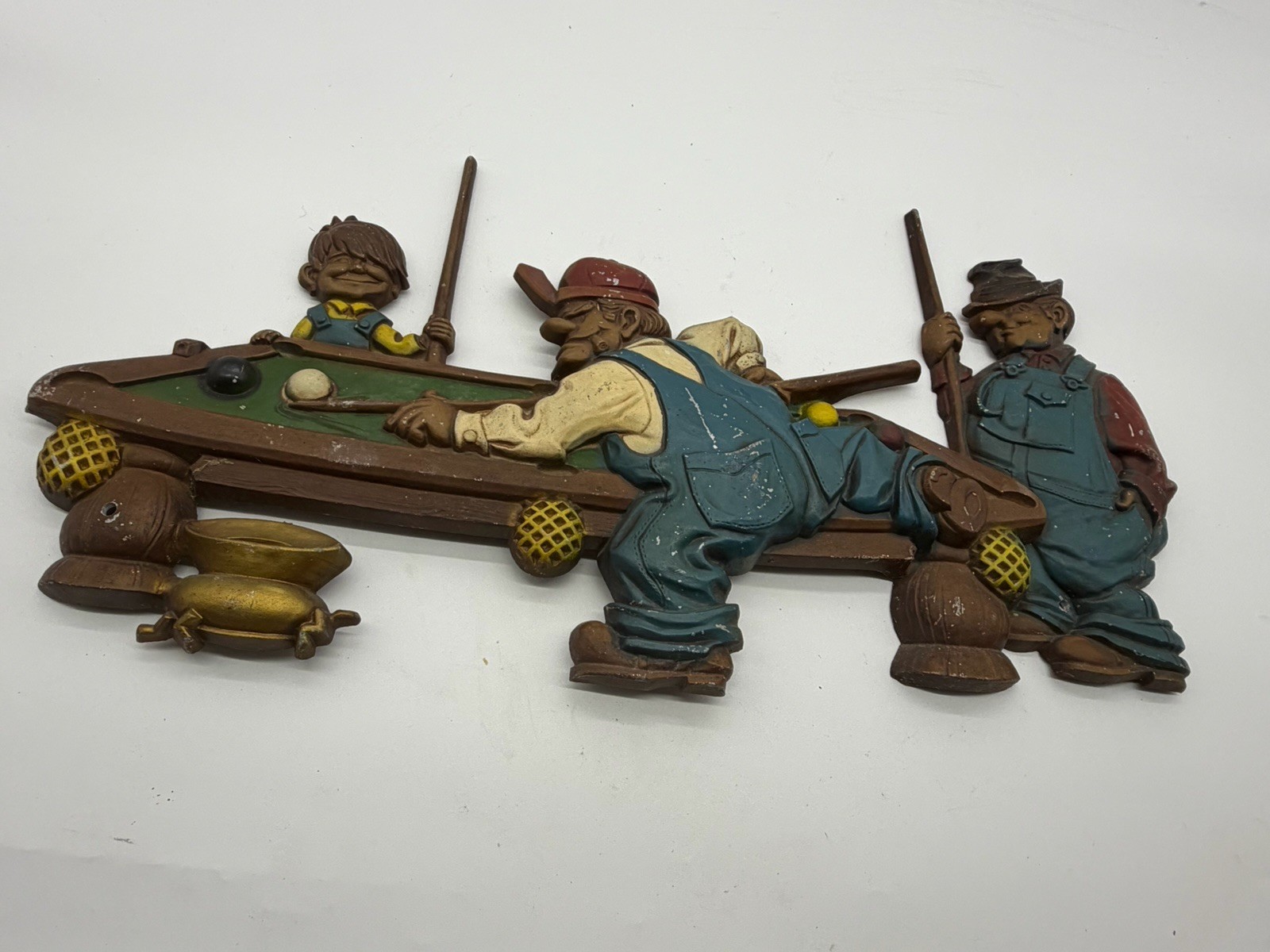 Sexton Vintage 1971 Wall Art Hanging #792 Men Shooting Pool Billiards Cast Iron