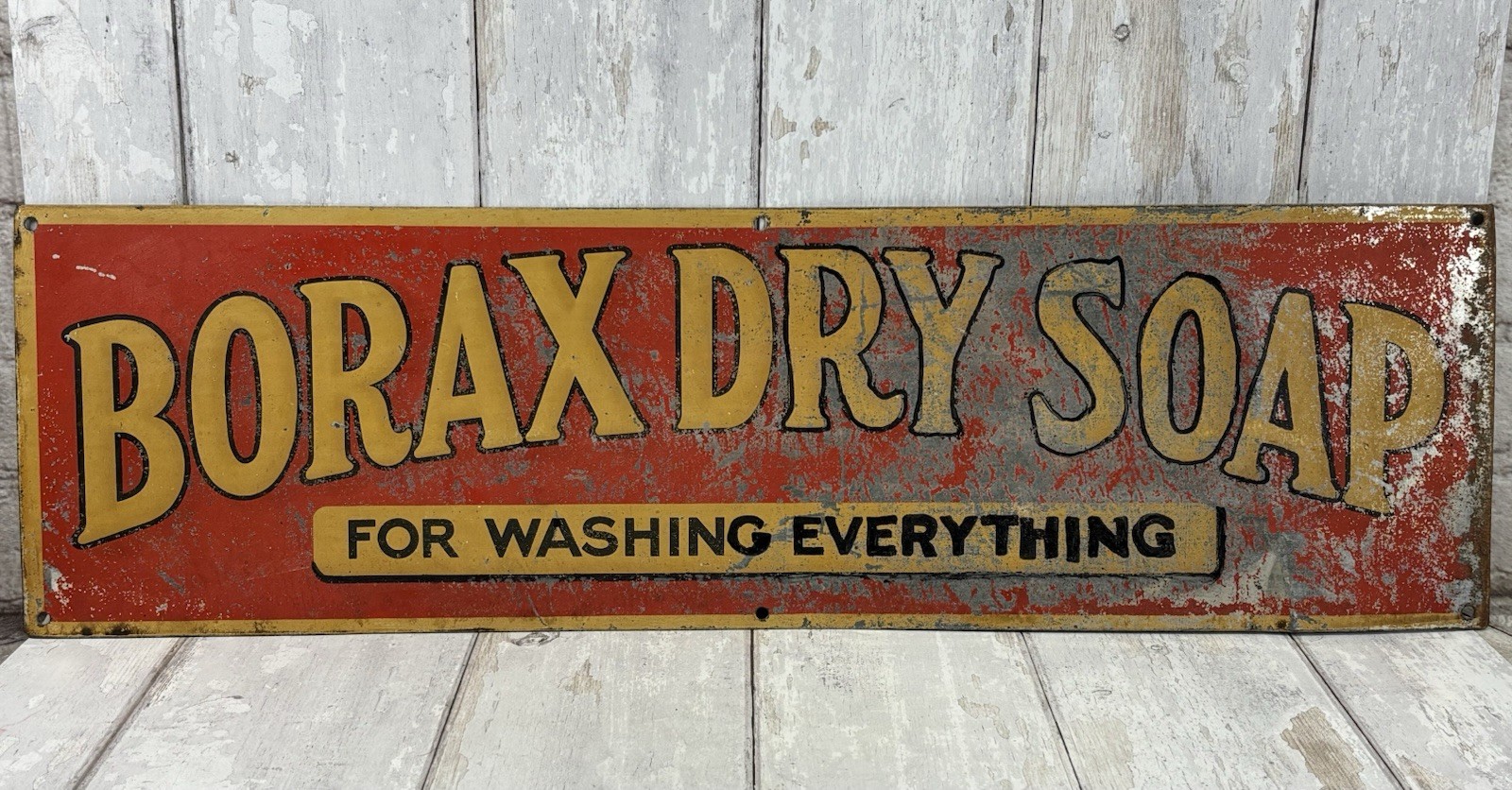 Vintage 1920s Borax Dry Soap Tin Litho Advertising Sign 24x7 Rare READ