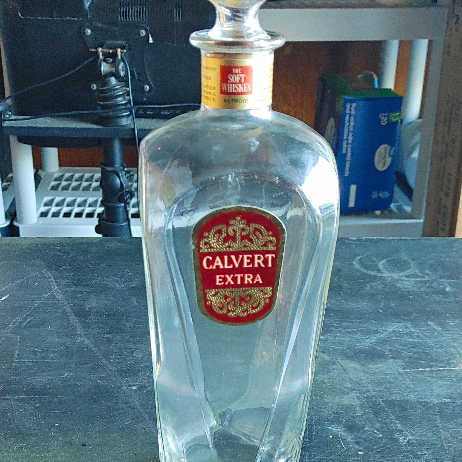 Calvert Extra “The Soft Whiskey” 86 Proof Glass Decanter Bottle w/ Stopper