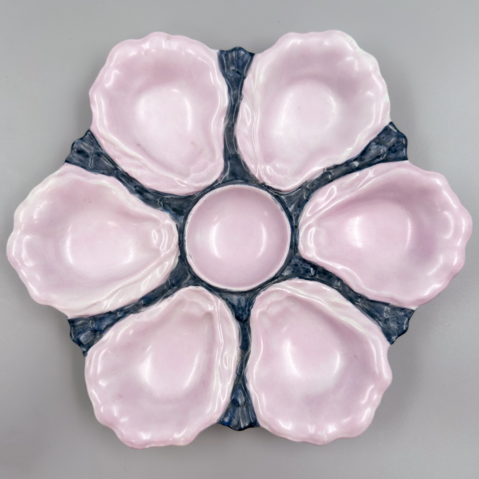 Antique Majolica Pink Oyster Plate 9\