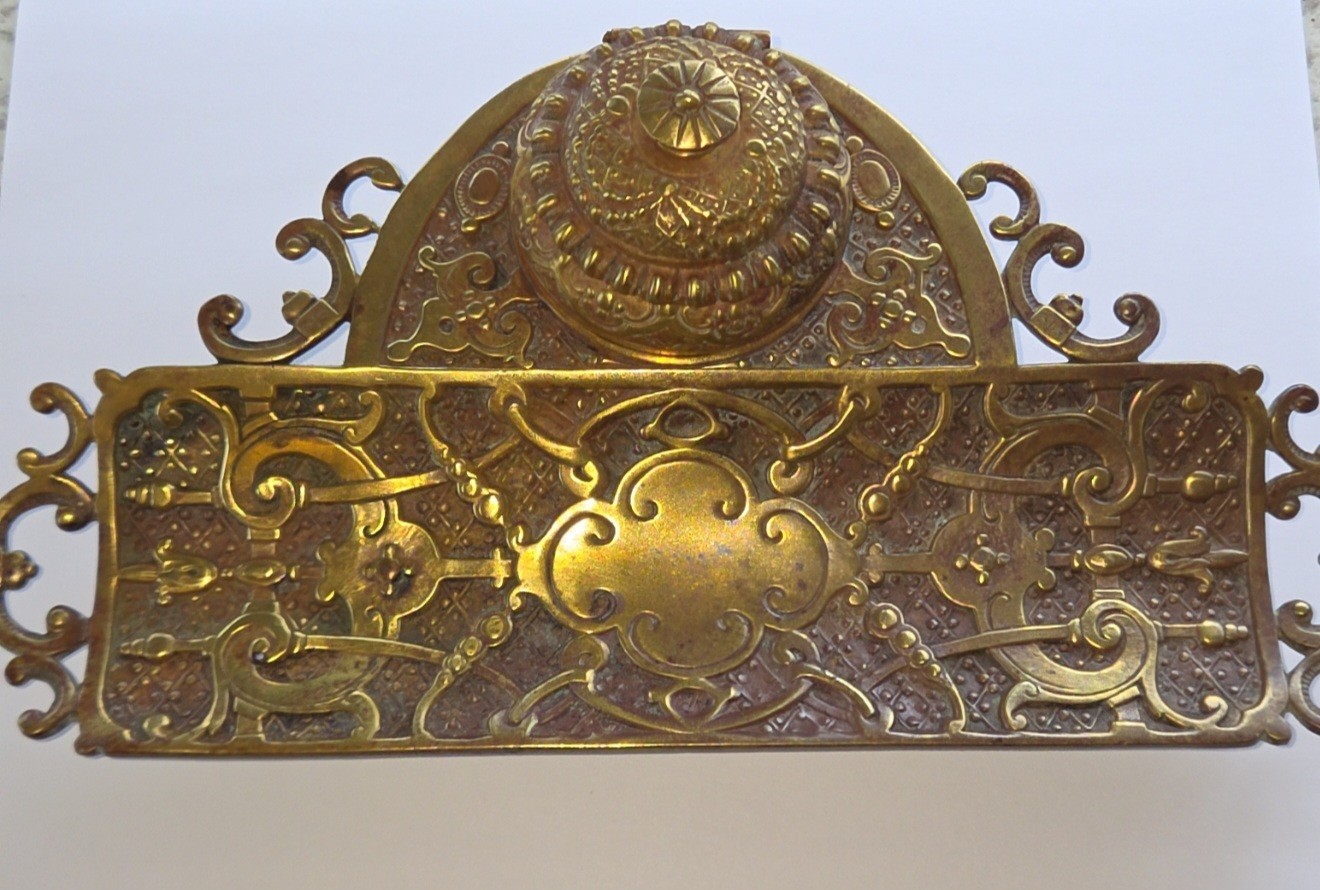 Antique French Bronze Champleve Enamel  ink well 