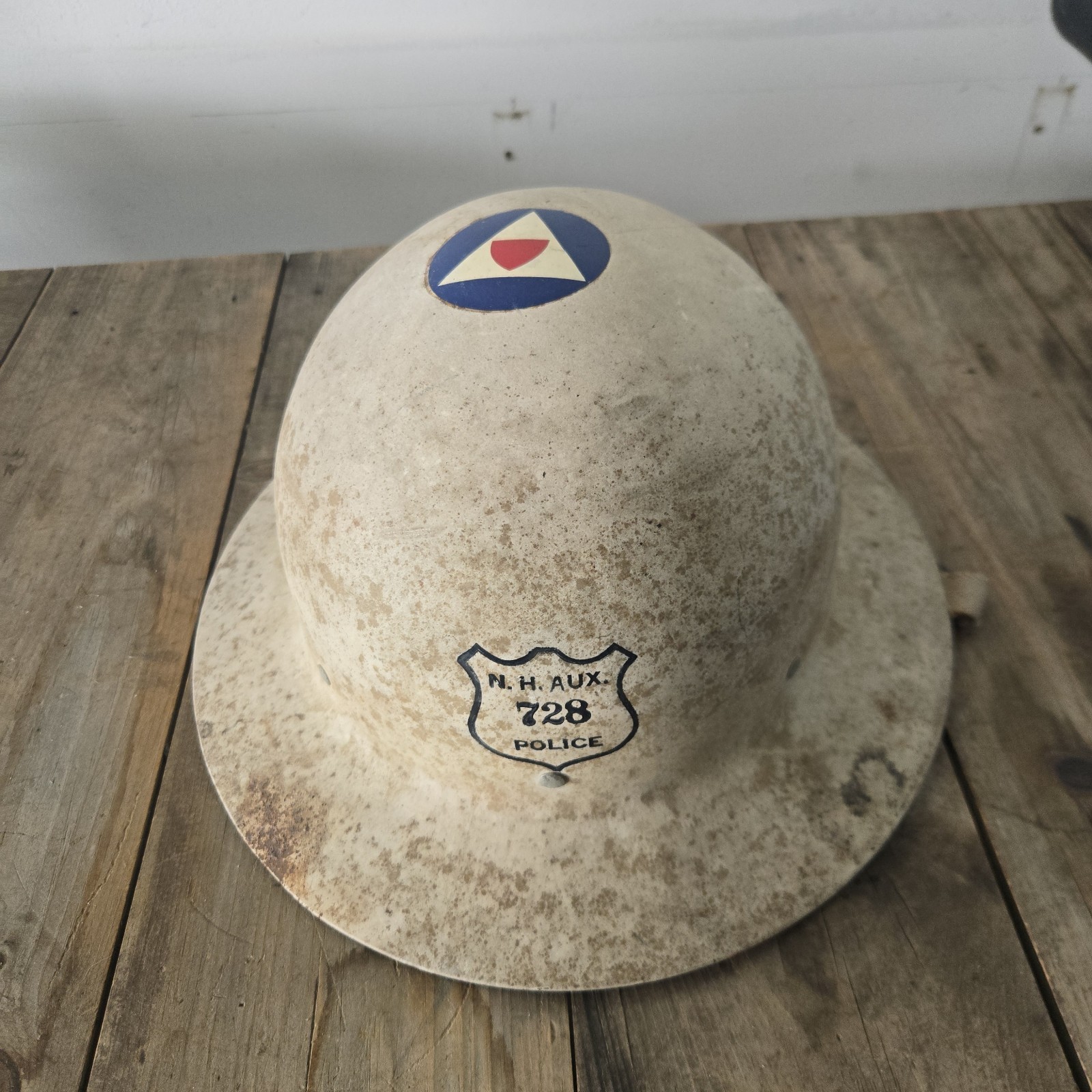 Vintage WWII US Civil Defense Auxiliary Police Helmet NH 728 USACD Doughboy...