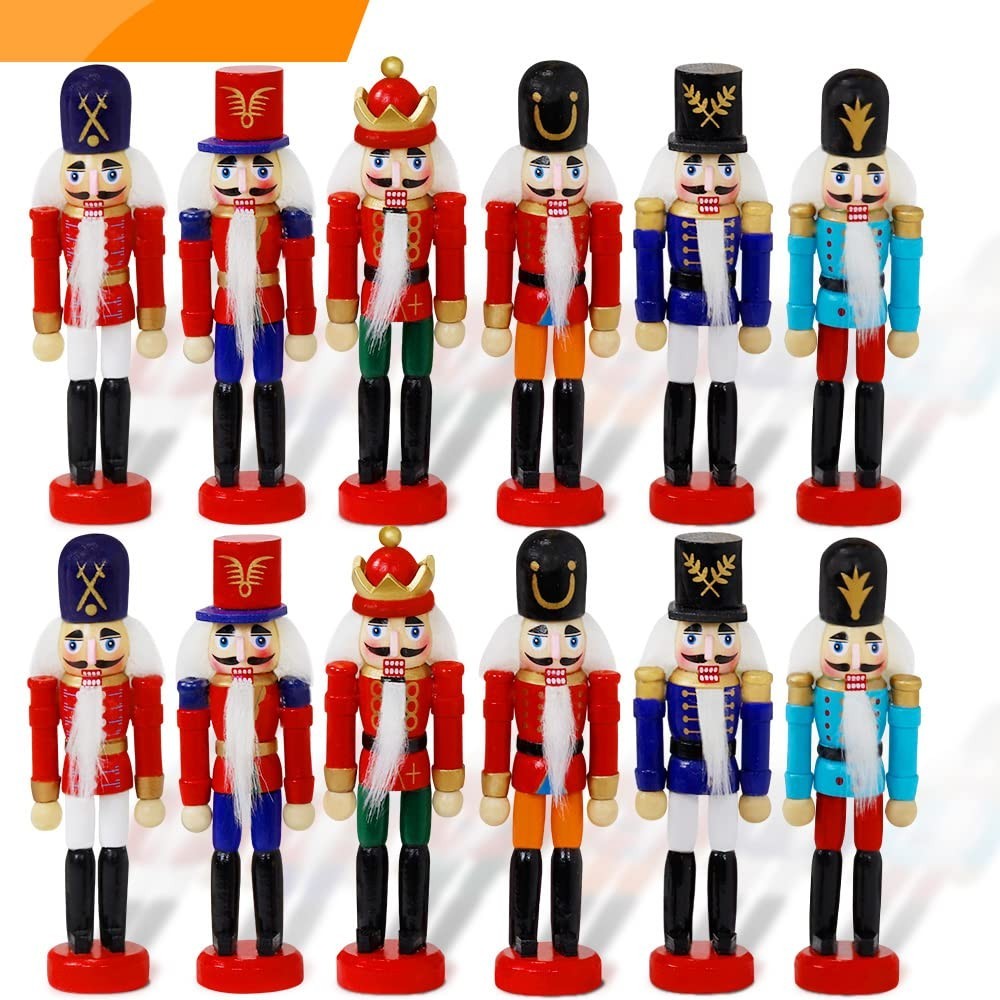 12PCS Wooden Nutcracker Christmas Ornaments Set - Festive Hanging Decorations