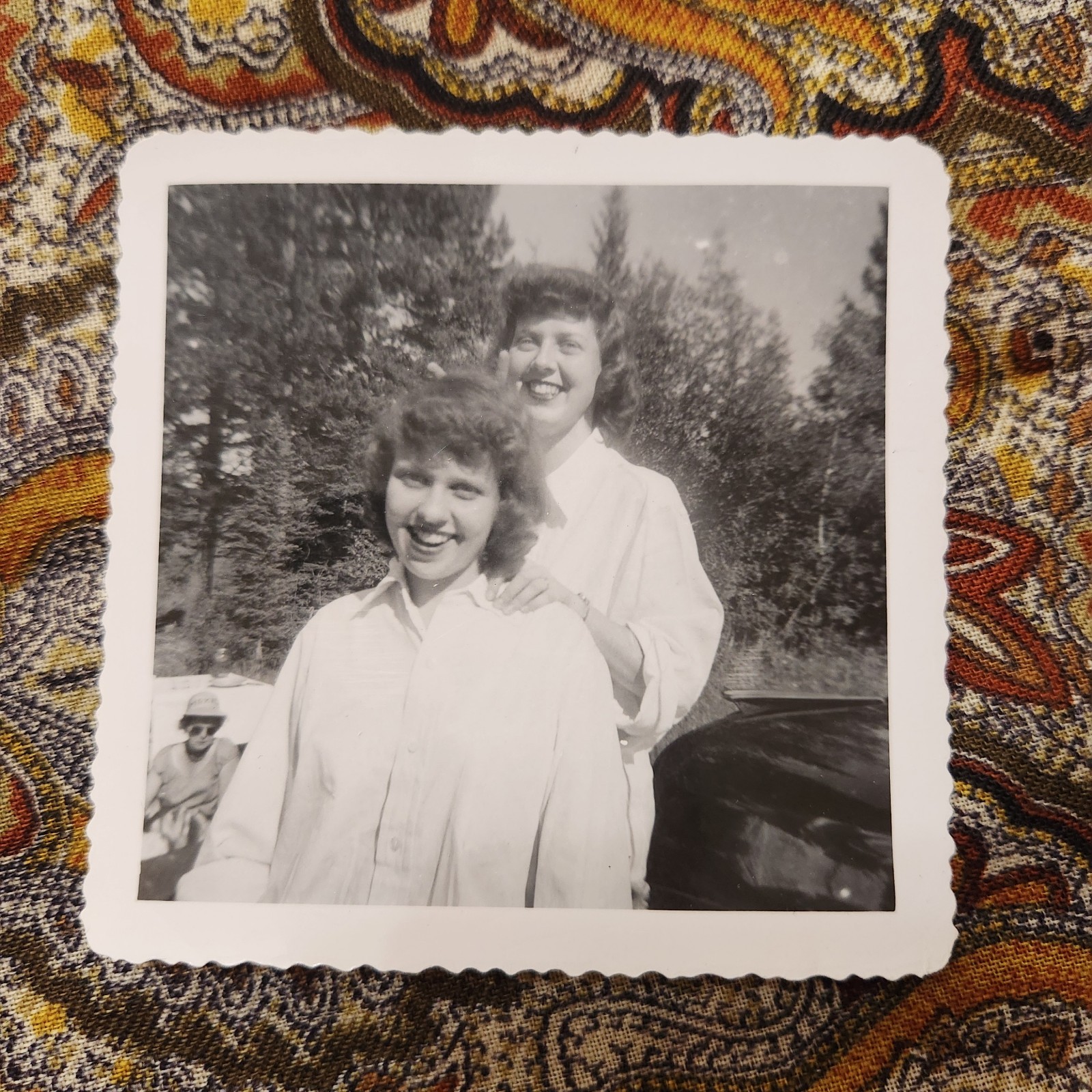 VTG 50s Snapshot Photo Twin Sisters Portrait Family Beautiful Women Mid Century 