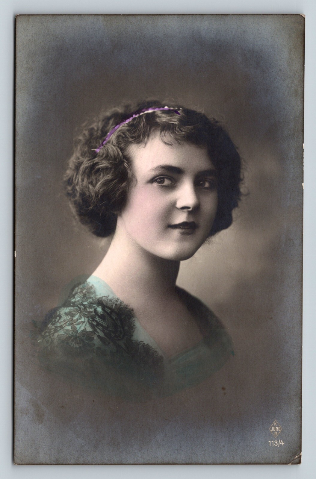 Early 1900s Young Lady Studio Glamor Portrait Color Tinted Berlin VTG Postcard