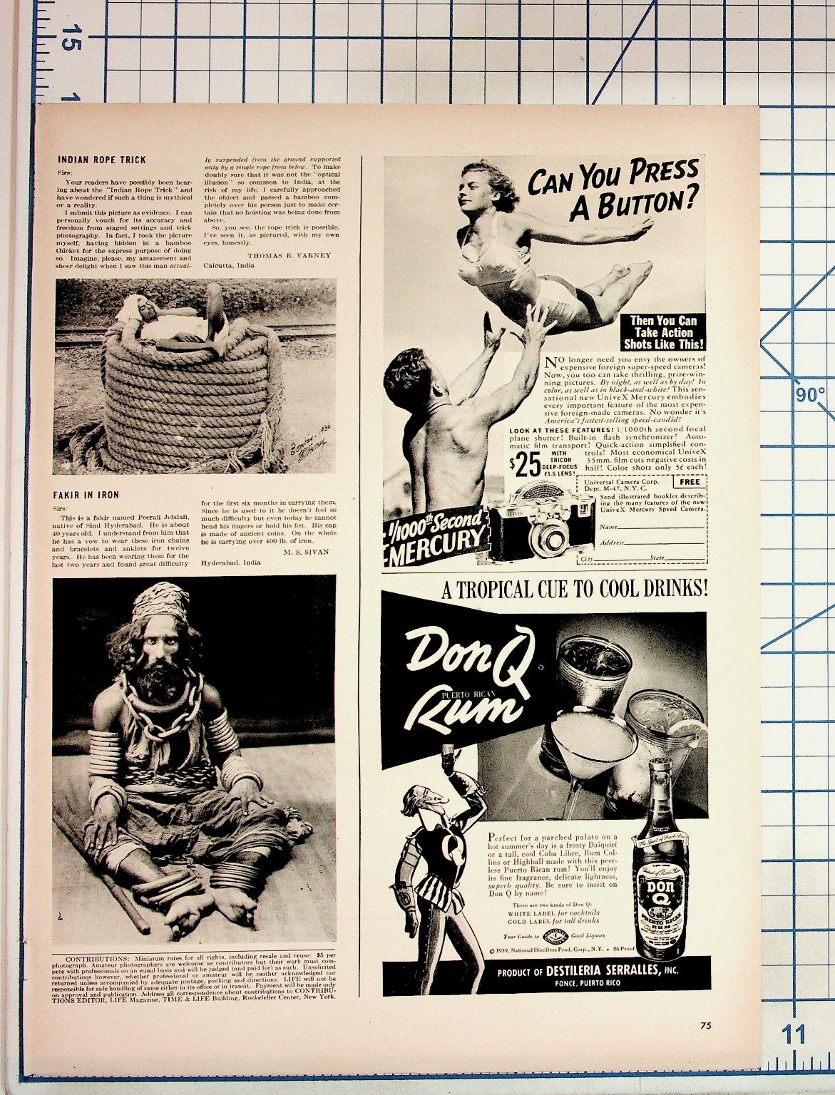 1939 Don Q Rum Ad Mercury Camera Indian Fakir Rope Trick Vintage Print
