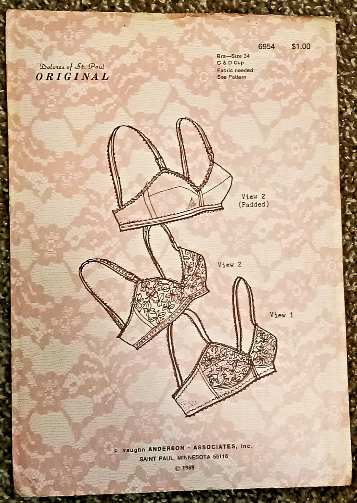 vtg 1960s  BRA  Dolores of St. Paul Sewing Pattern Size 34 C & D  UNCUT