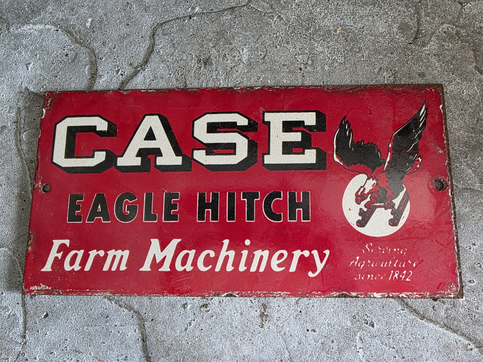 LARGE VINTAGE CASE EAGLE HITCH FARM MACHINERY PORCELAIN FARM SIGN 12