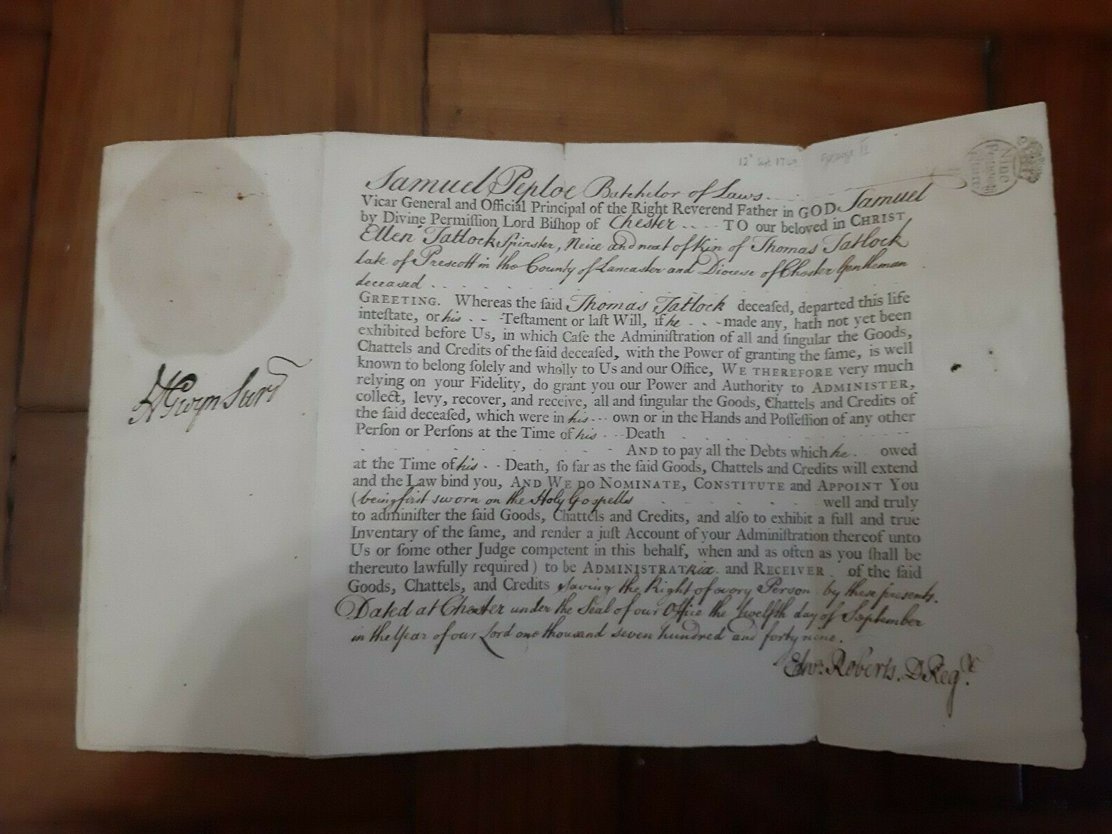 King George II document 1749