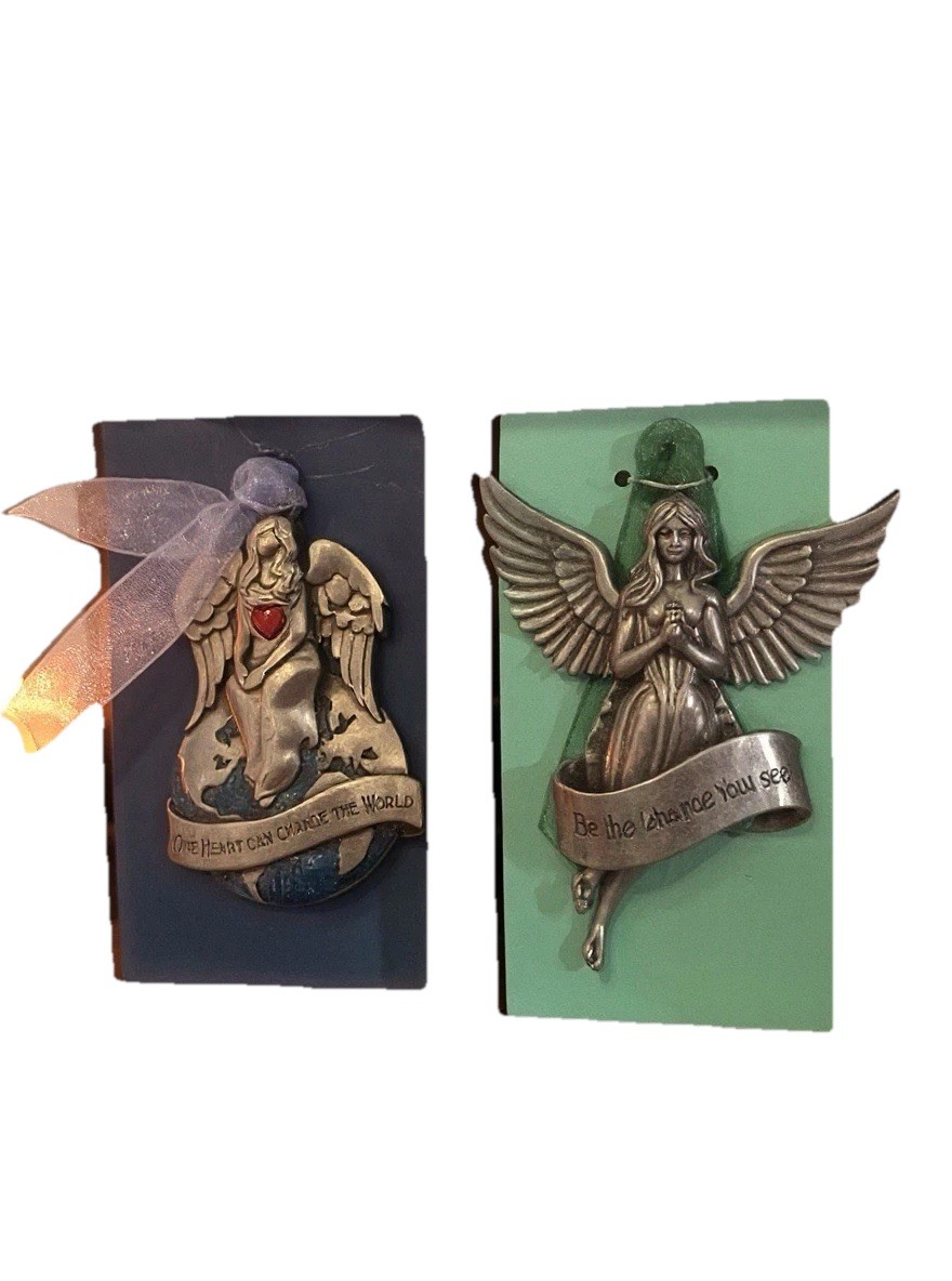 Set Of 2 Gloria Duchin Signed Angel Ornaments Pewter New