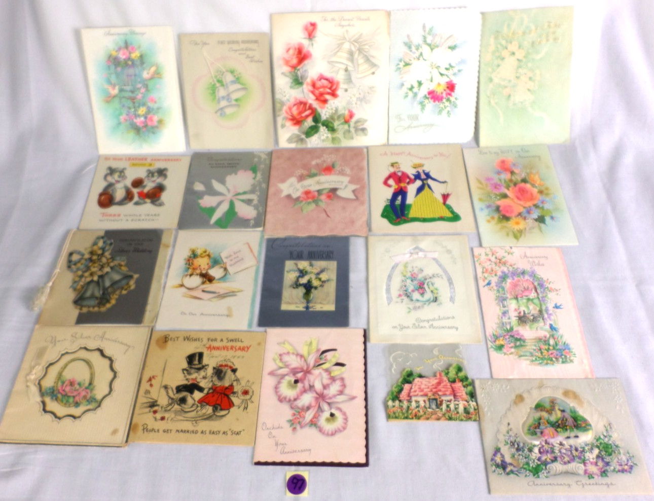 20 Vintage 1940-60's Anniversary Wife Husband Greeting Cards Used but Nice
