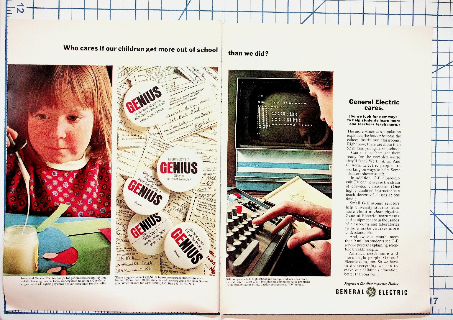 1966 GE Ad Education Time-Sharing Computers Genius Buttons Ephemera