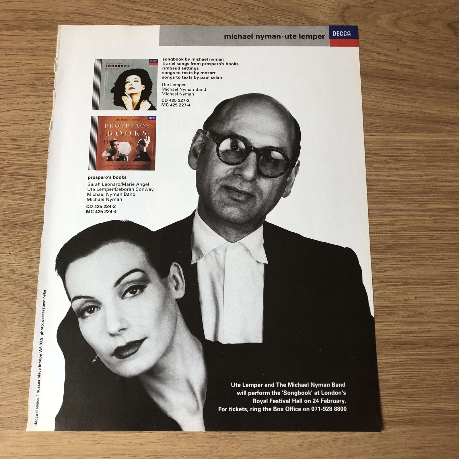 GRAM45 MAGAZINE ADVERT 11X8 DECCA: MICHAEL NYMAN & UTE LEMPER