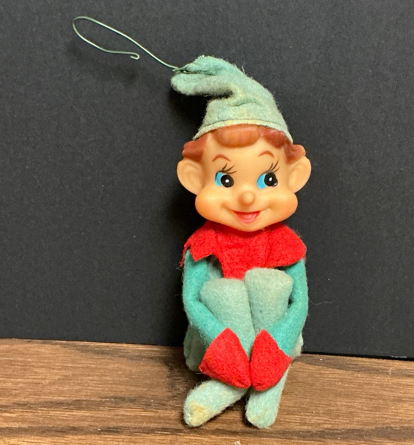Vintage 1950s 60s Felt Knee Hugger Pixie Elf Christmas Ornament Japan MCM