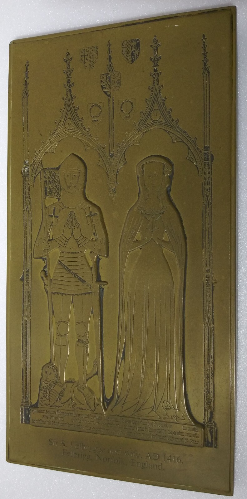 Vintage Wall Plaque Sir Felbrygge & Wife 1416 AD Felbrigg Norfolk, England