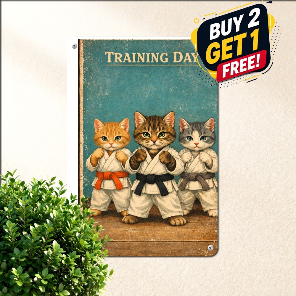 Funny Martial Arts Karate Kitten Tin Sign Humorous Cat Lover Room Wall Plaque