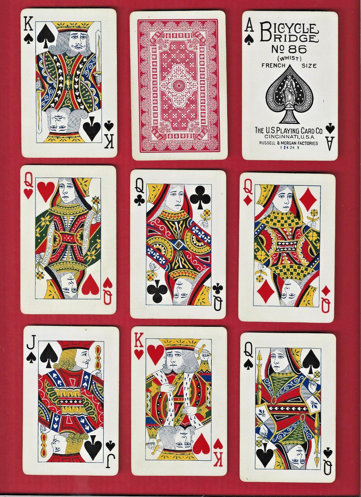 Rare  1922-25  BICYCLE Bridge #86 Whist PLAYING CARDS w/ DOILY Back Design 52 NJ