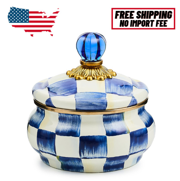 MacKenzie-Childs Royal Check Squashed Pot, No Import Fee