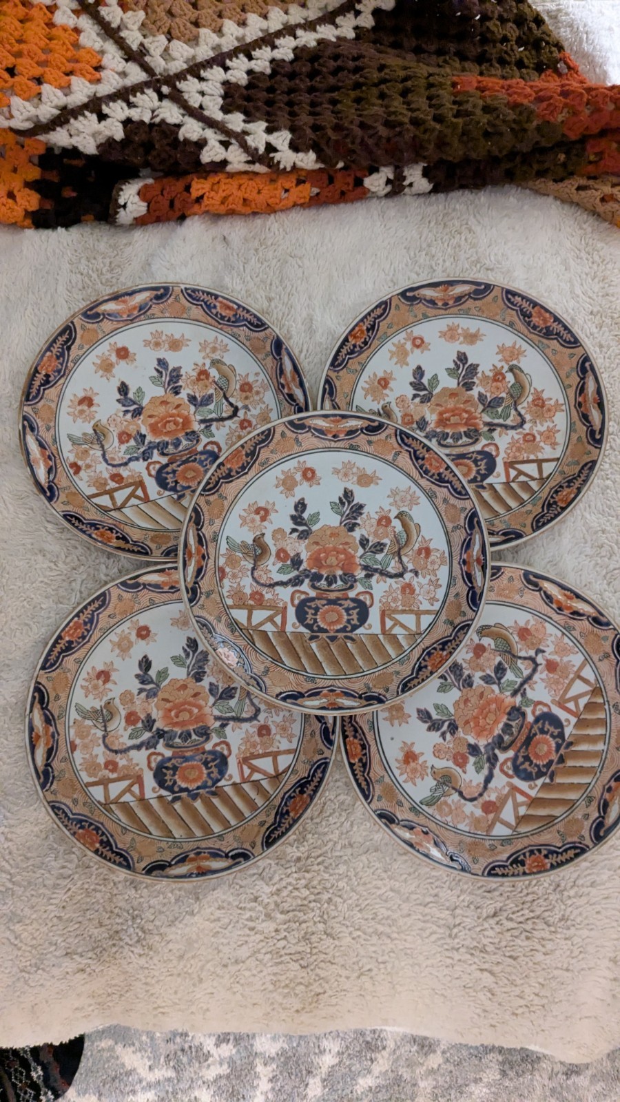 Antique Chinese Set Of 5 Imari Porcelain plates Hand Painted 10x6.5x2.5\