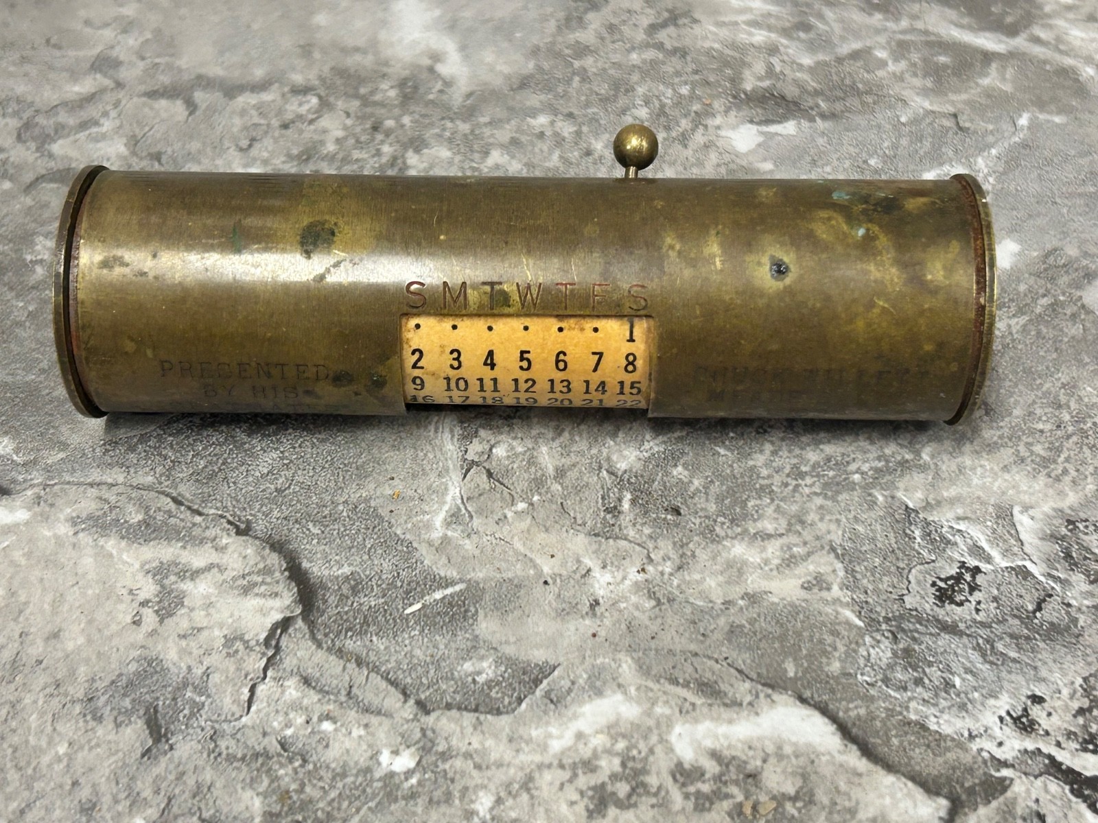 Vintage Brass Perpetual Desk Calendar Engraved 1960s