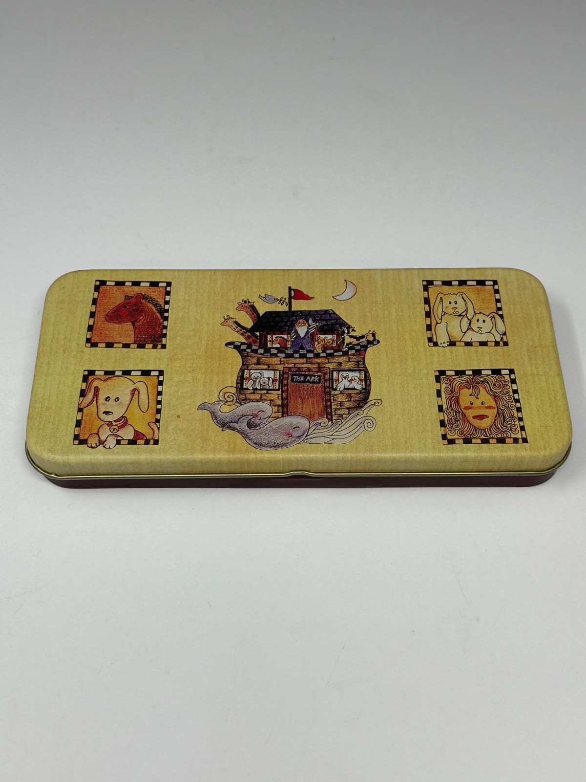 Vintage 1996 Trippies Noah’s Ark Tin Pencil Case Trinket Box W Tray Rare Q8