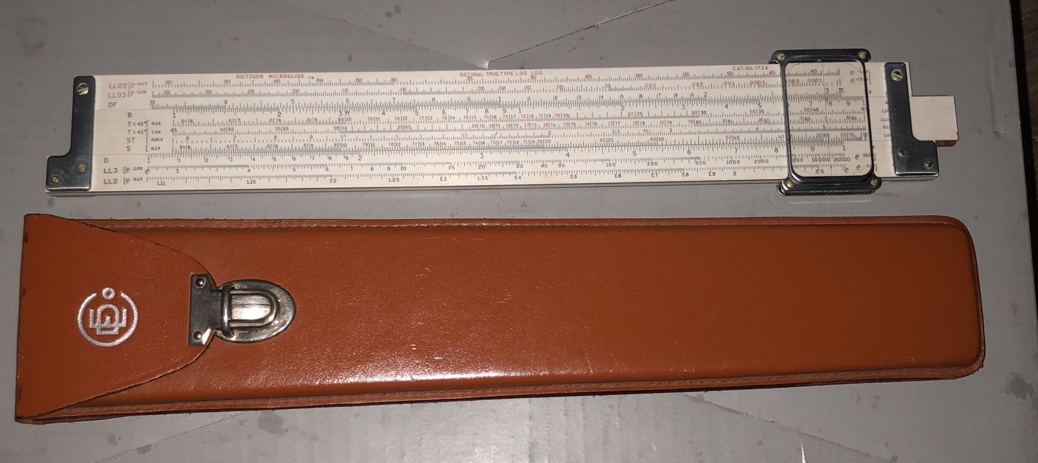 Eugene Dietzgen Co Slide Rule Model 1734 USA Decimal Trig Type Log Leather Case