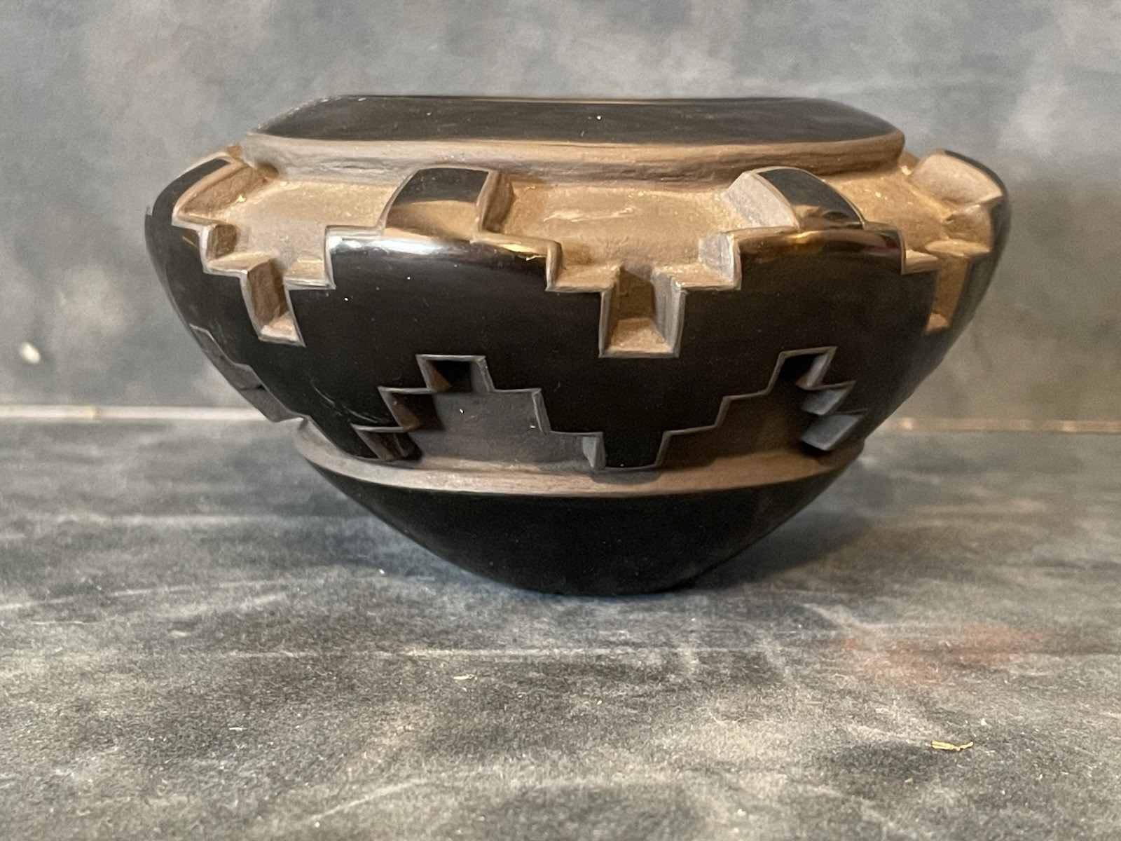 Effie Orville Garcia Santa Clara Pottery, 2.25in x 3.5in Black on Black