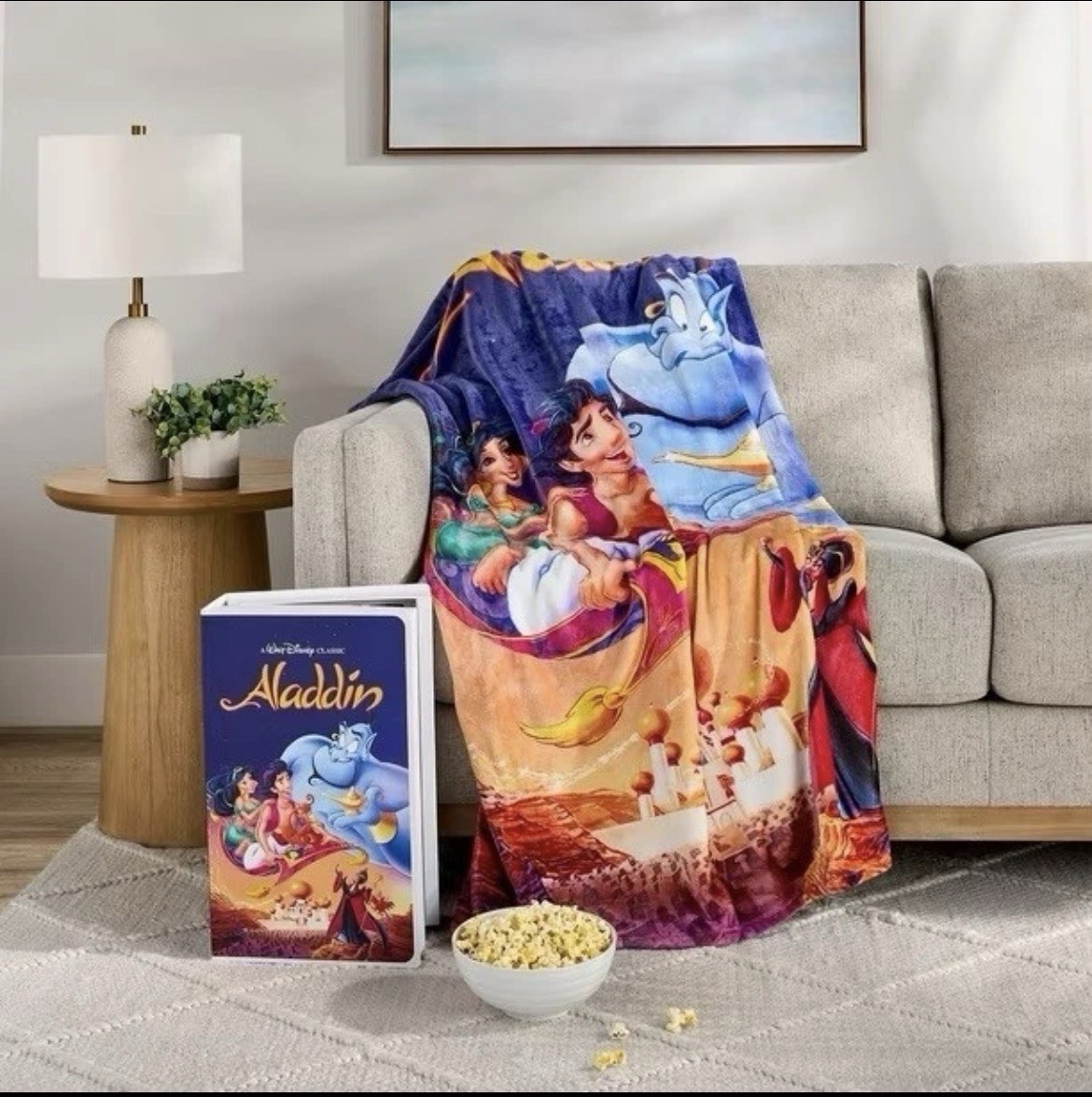 Disney Aladdin VHS Boxed Throw Blanket 50x70 Classic Genie Jasmine NEW SEALED