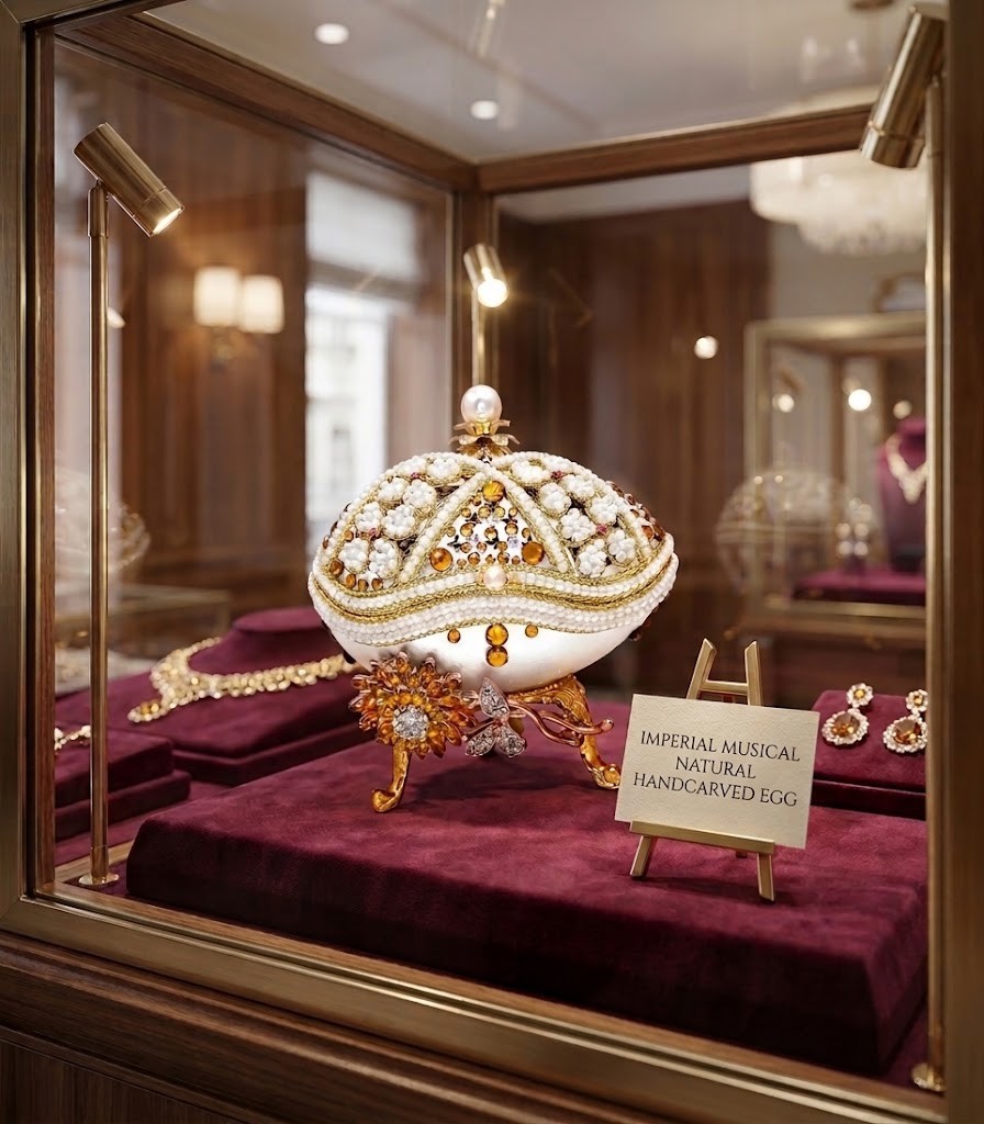 Fabergé Egg Trinket Real Egg Faberge Music Silk Interior Citrine Handmade