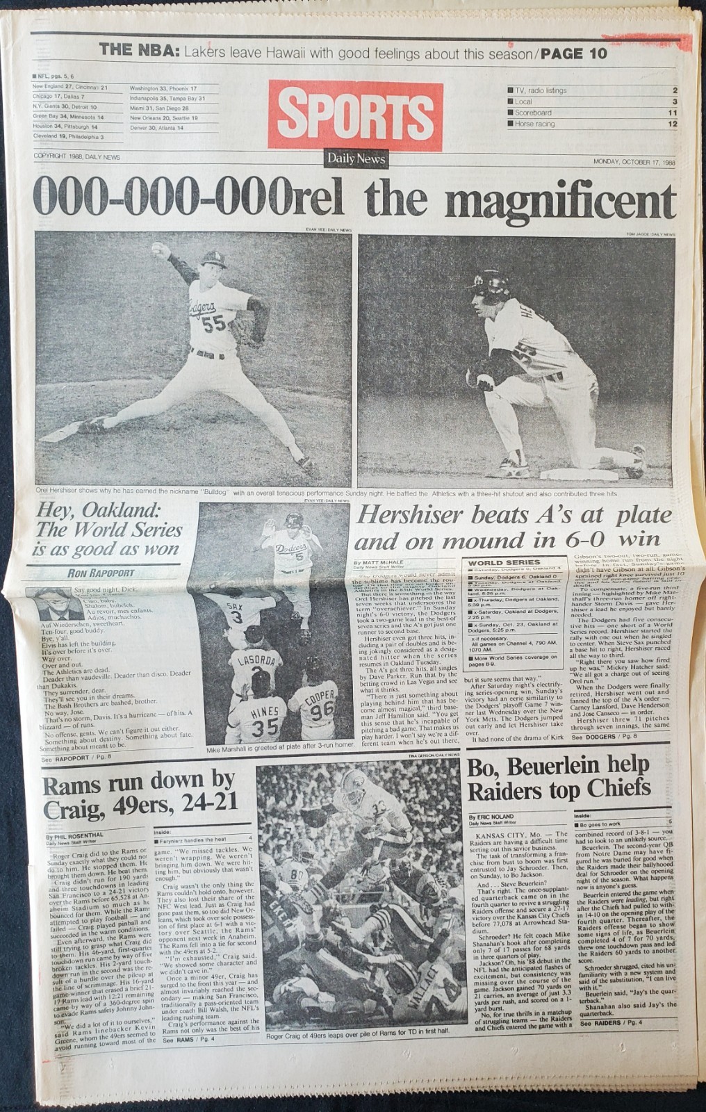 1988 Hersheiser Dodgers v A's World Series Champions MLB LA Daily News Newspaper