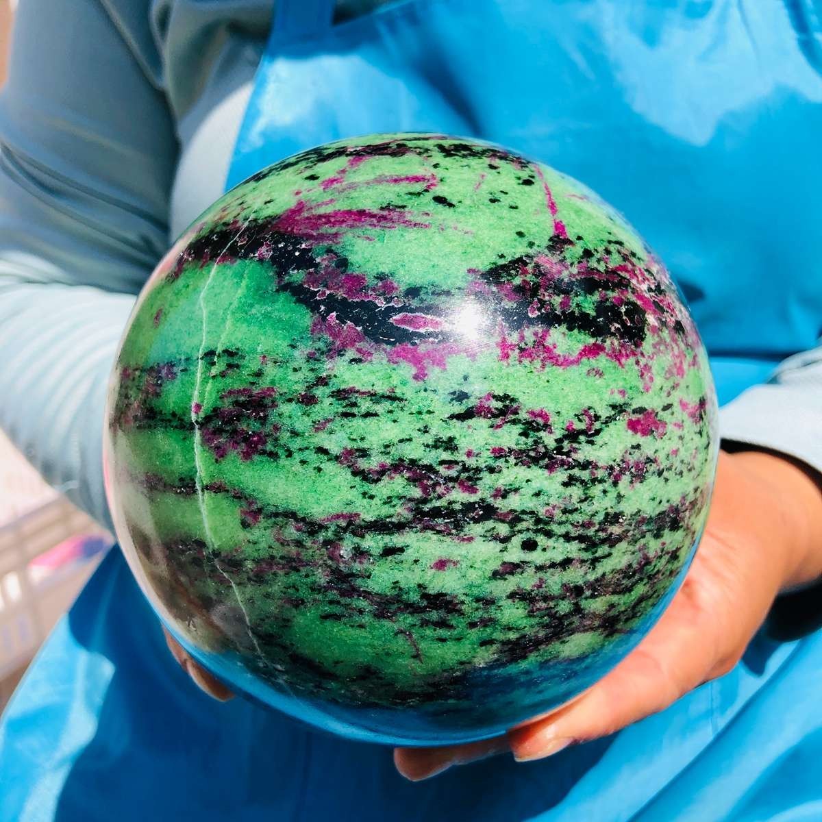 7.83 LB Large Natural Ruby Zoisite Sphere Crystal Healing Stone Specimen 4884