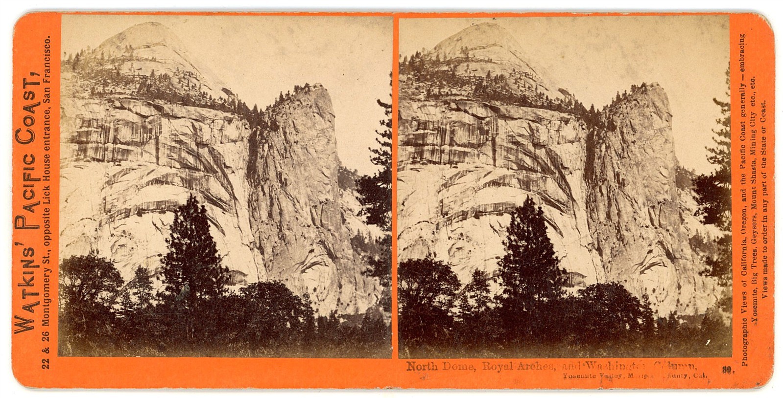 YOSEMITE STEREOVIEW - North Dome & Royal Arches - CE Watkins 1870s