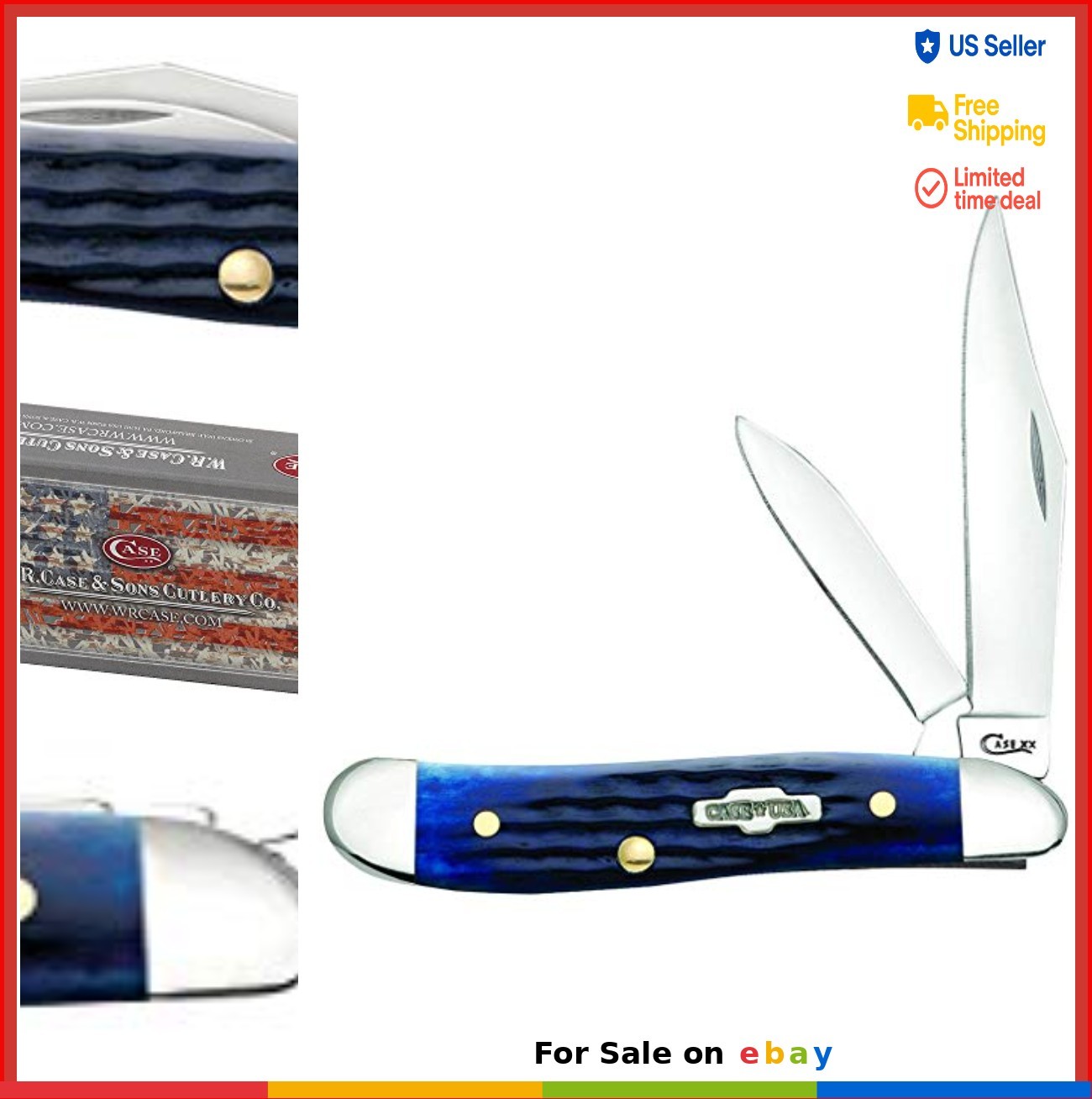 Pocket Knife 2 7/8 Inch Stainless Steel Clip Pen Blades Blue Bone Handle EDC