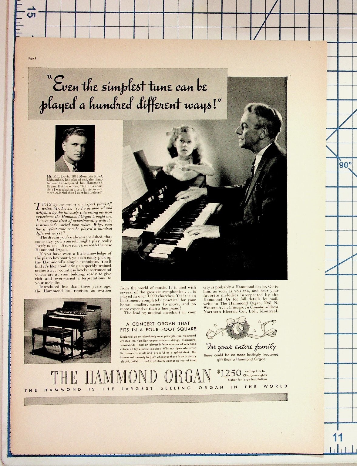Vintage 1930s Hammond Organ Ad Magazine Print Music Instrument Ephemera