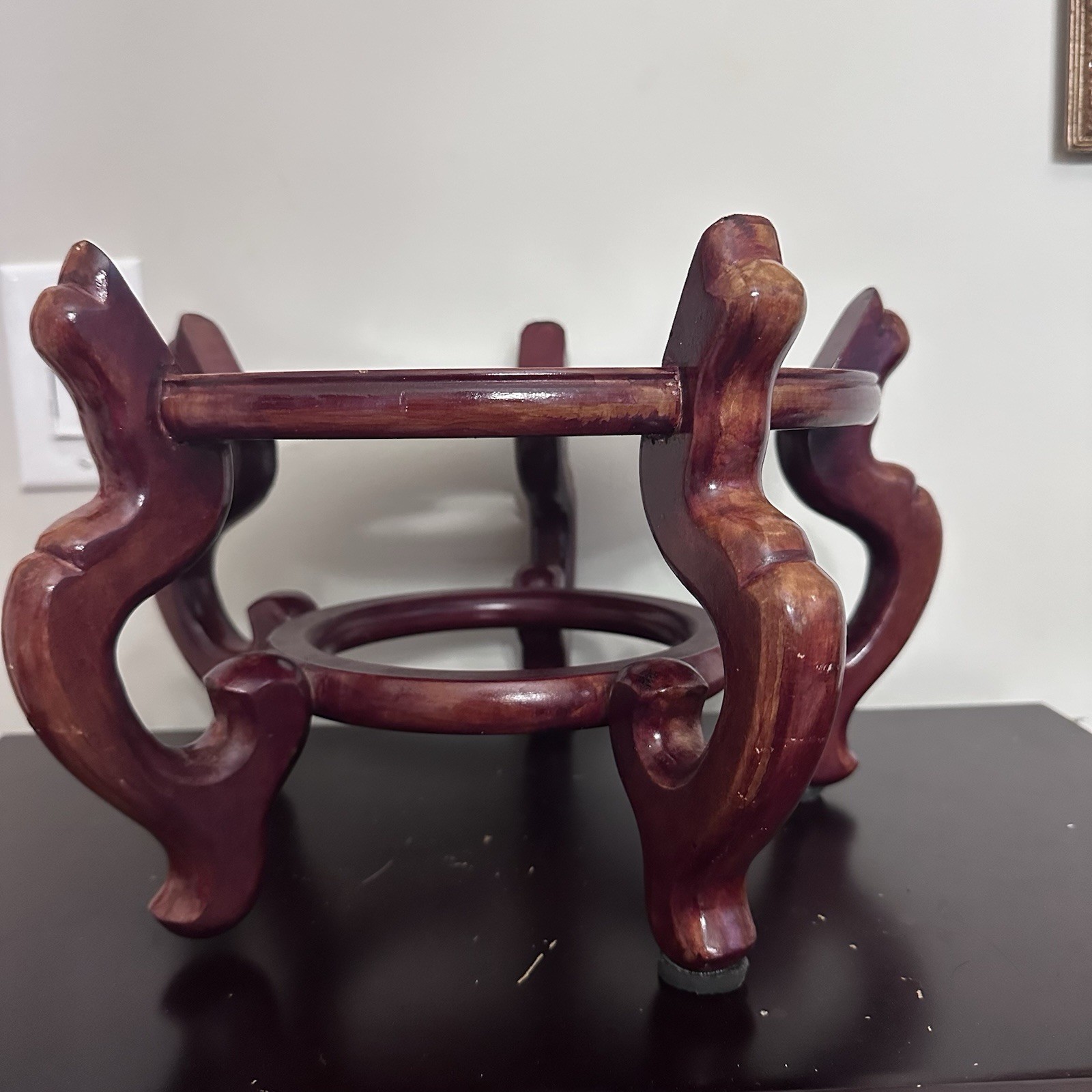 Vintage Large Chinese Cherry Wood Stand 10” Diam For Urn Plant Fish Bowl