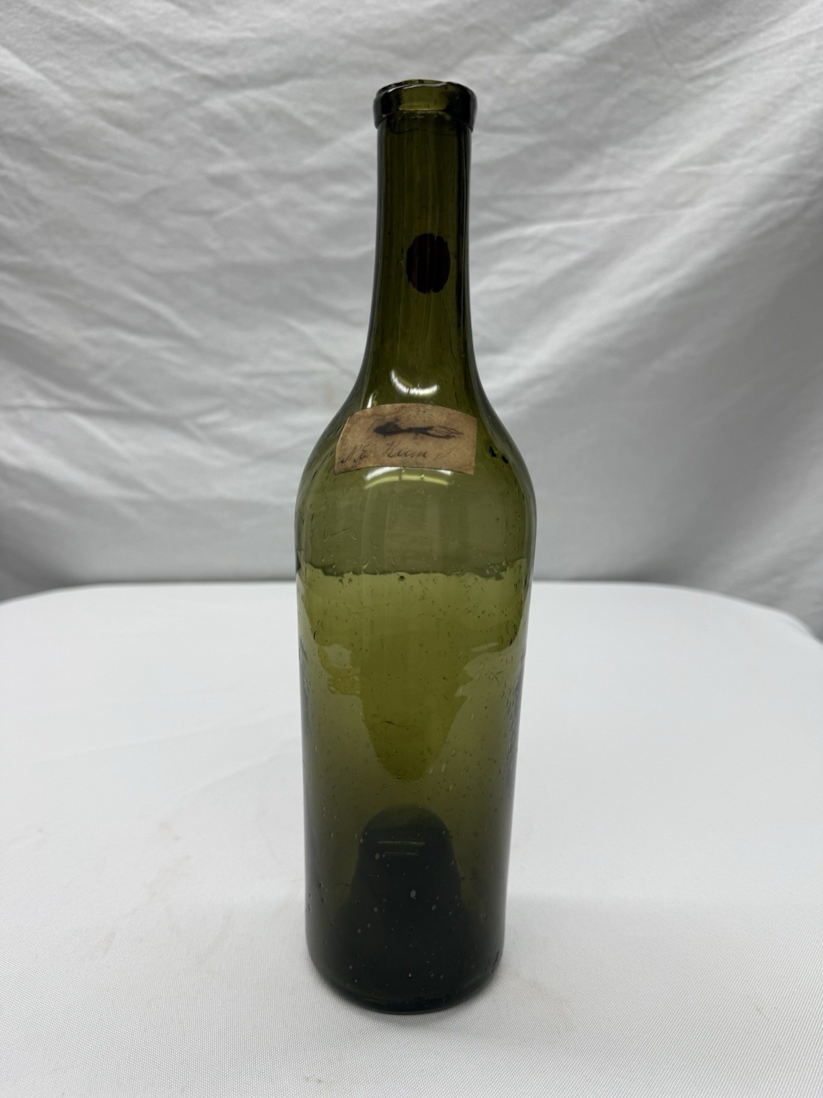 Antique Early Green Wine Bottle, Original Paper Label 