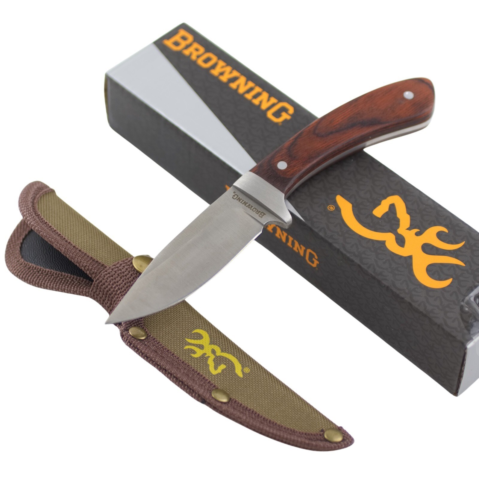 Browning Brown Wood Handle Skinner Fixed Blade Knife Skinning