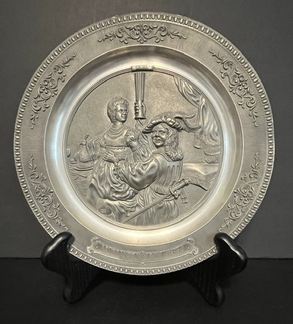 Vintage WMF Zinn Pewter Plate Rembrandt Self-Portrait with Saskia German 10.5\