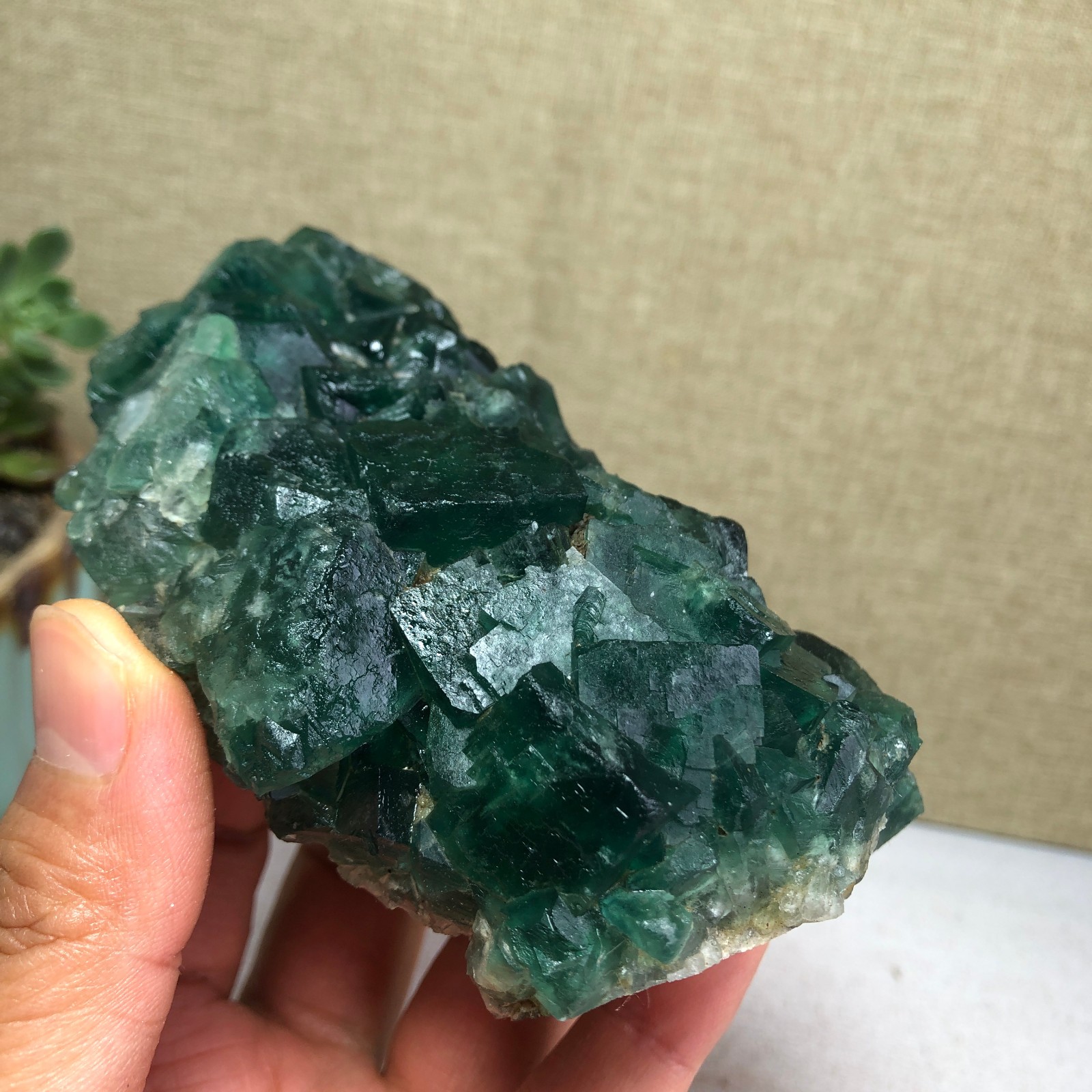362g NATURAL Green Cubic FLUORITE Crystal Cluster Mineral Specimen A4724