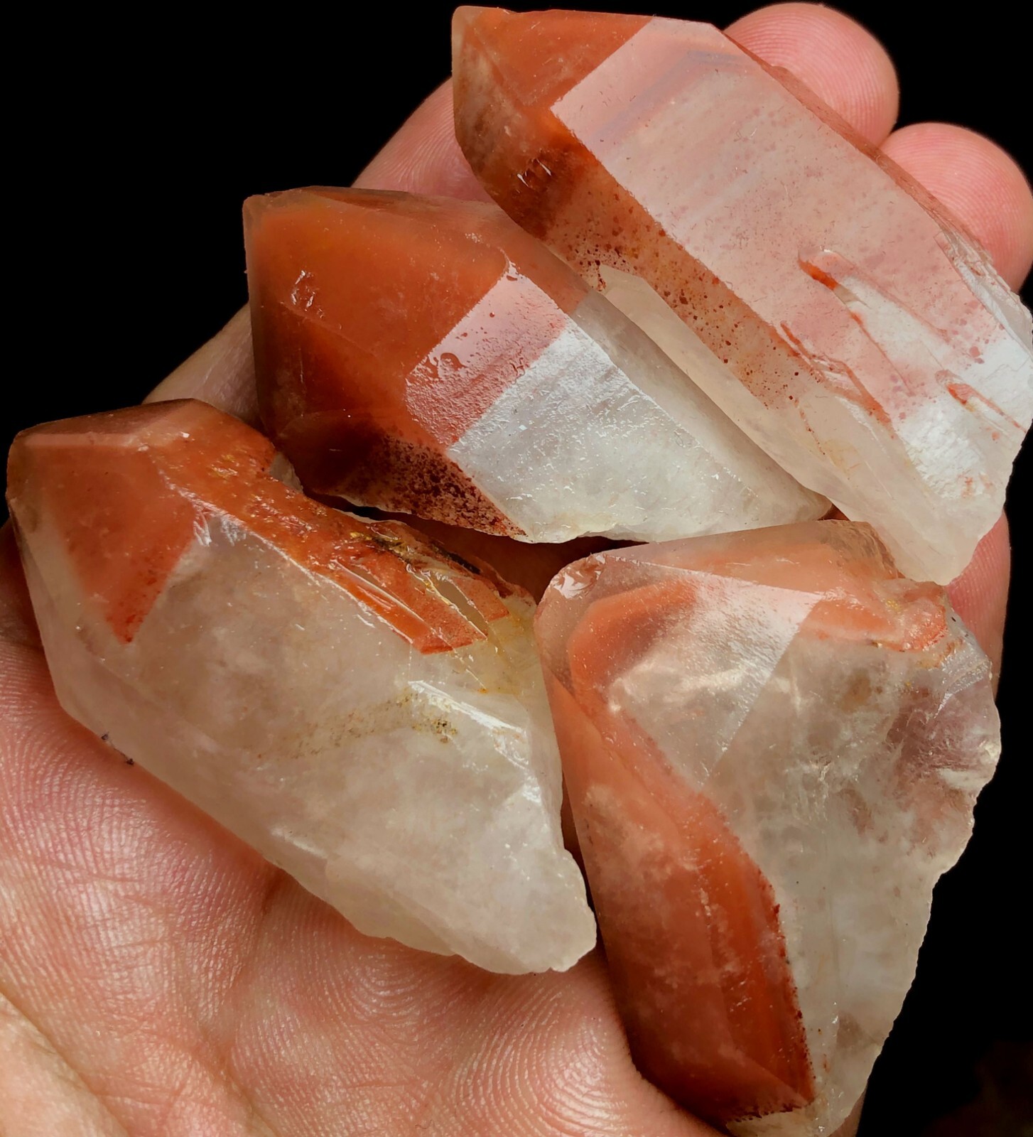131g 4PCS Natural Phantom Red  Pyramid  Lemuria QUARTZ Crystal Point    M155