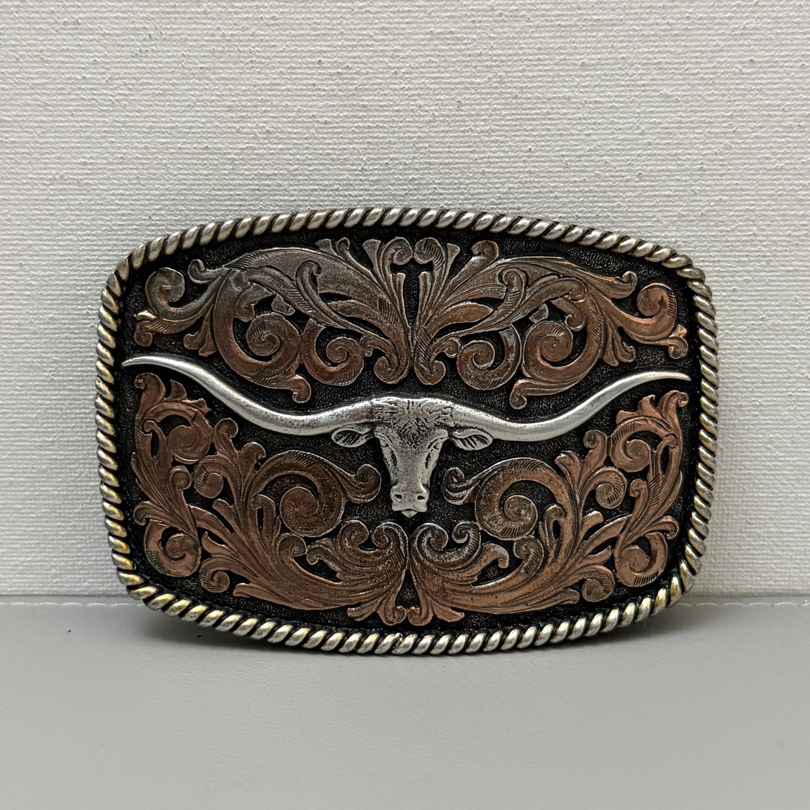 Montana Silversmiths Longhorn Belt Buckle Western Cowboy Two Tone Silver Gold