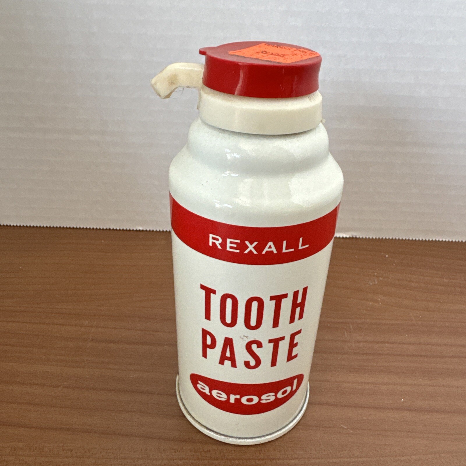 1960 Rexall TOOTHPASTE, AEROSOL CAN, RARE New Full Vintage Red White 7 OZ