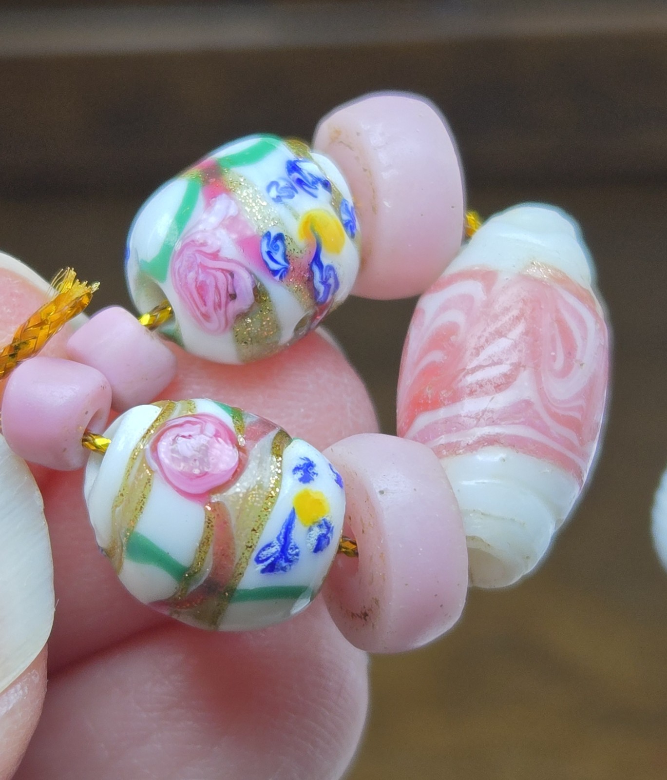 Fancy Rare Floral Antique Venetian Glass Trade Bead African BEADS 
