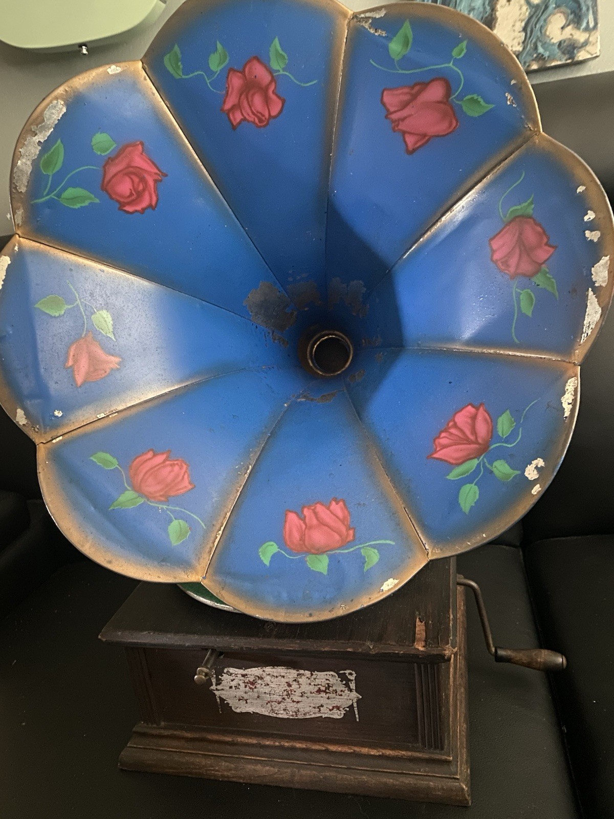 Antique Standard Model A Talking Machine Record Player With Morning Glory Horn