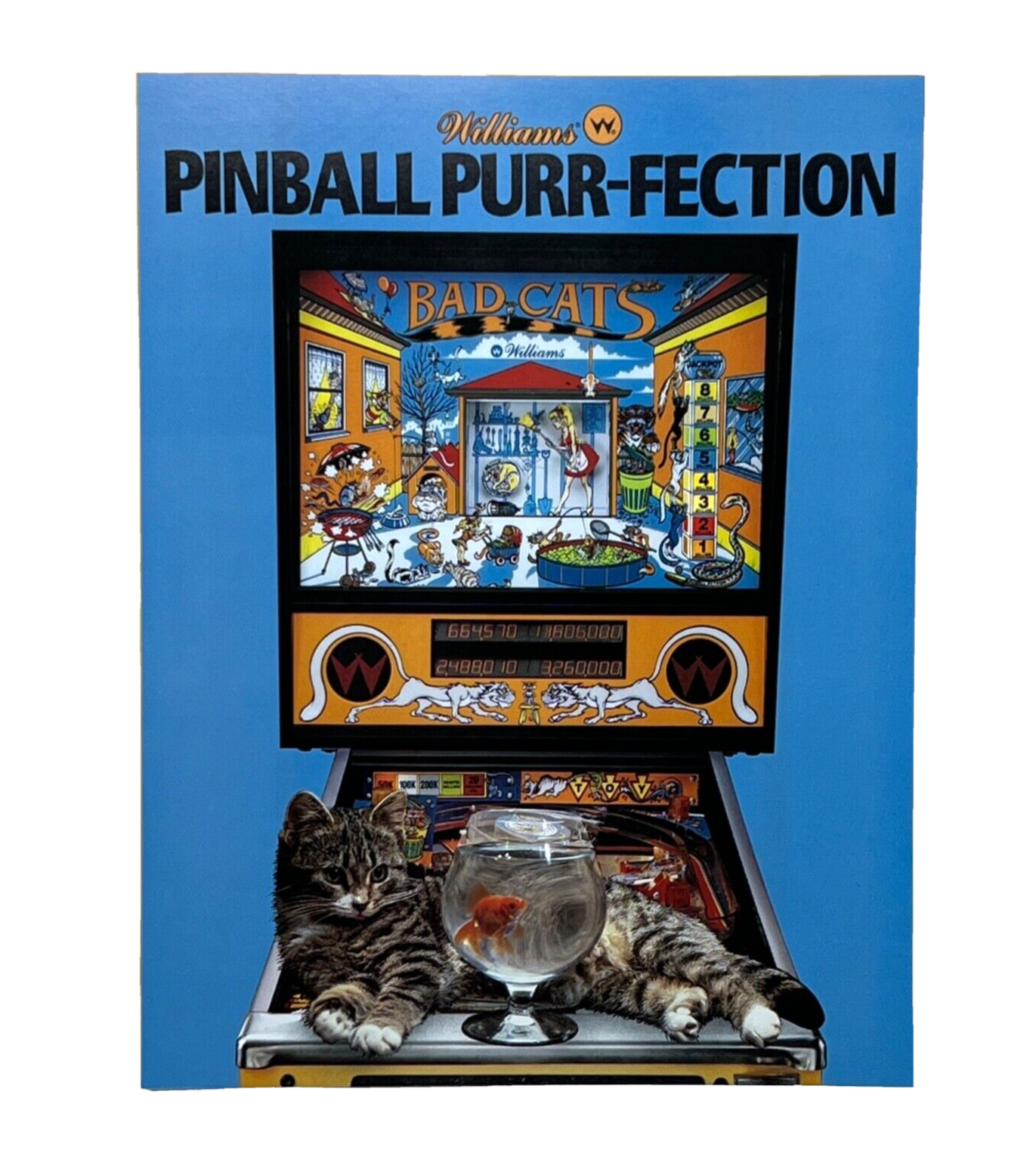 Williams Bad Cats Pinball Flyer Original 80s Promo Retro Gameroom Art Vintage