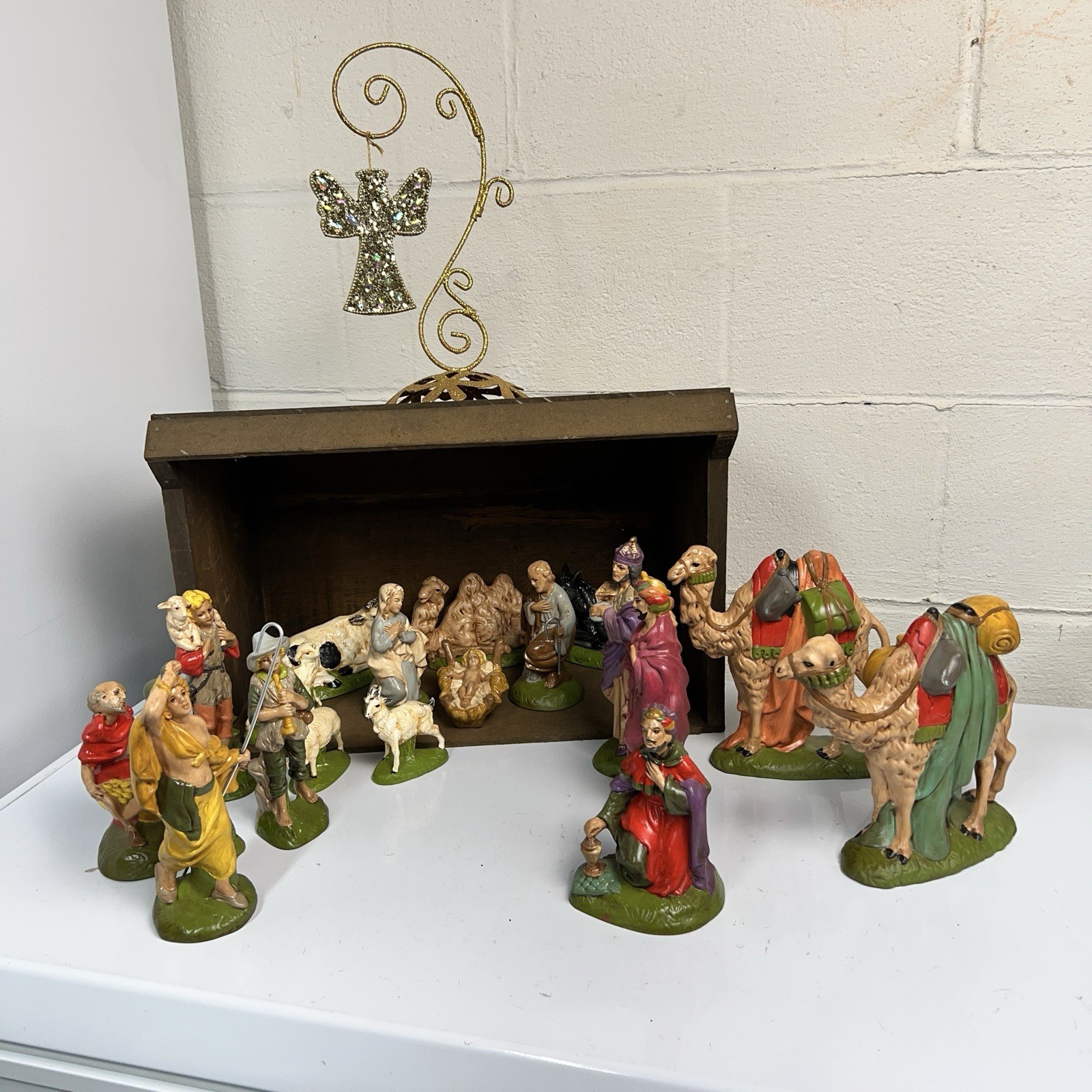 Vtg 1970s Holland Mold Nativity Set 20-Piece w/ Stable Manger Hand Painted